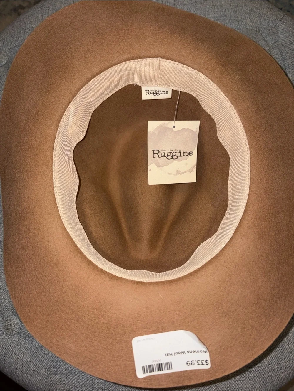 Ruggine Brown Brim Wool Hat in Tan with Black Band